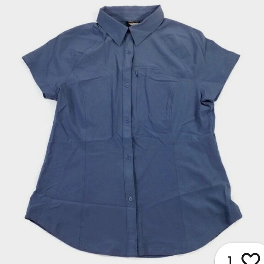32 Degrees Cool Indigo Fade Performance Short Sleeve Travel Shirt Women's Sz XL